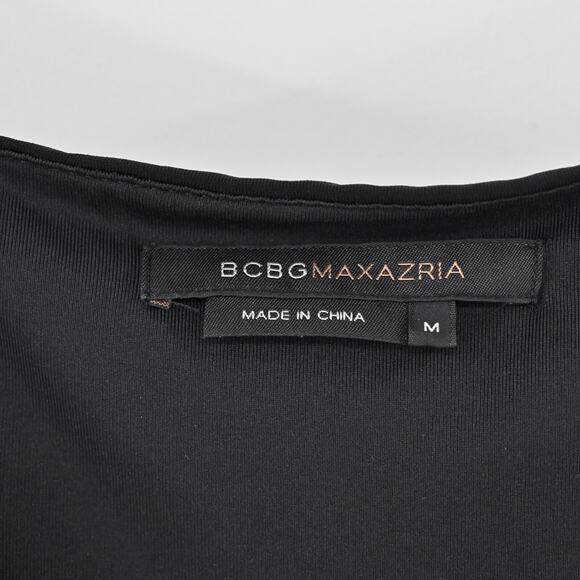 BCBGMAXAZRIA Dress Size M Black Sleeveless VNeck Ruched Drape Stretch Drop Waist - Picture 8 of 12